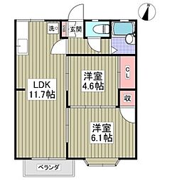 エメラルドハイツ 2LDKの間取図画像