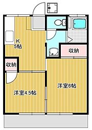 つばき荘 2DKの間取図画像