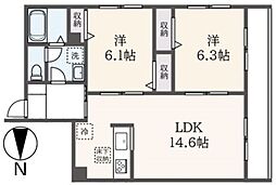 ラウレア 105 1階2LDKの間取り