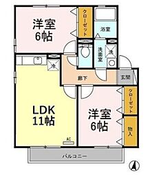 フリーデンE 2LDKの間取図画像