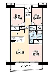 アーベインルネス別府1号棟 3LDKの間取図画像