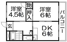 まるきハイツ清水町 2DKの間取図画像