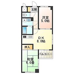 万代東マンション 2DKの間取図画像