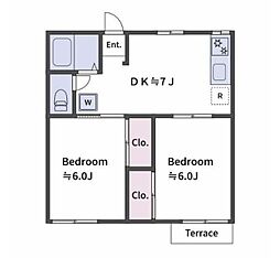 第五コーポ絹 2DKの間取図画像