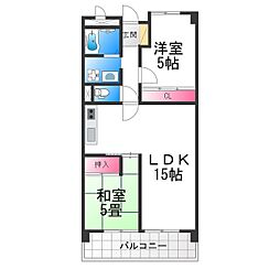 パークテラス北花田 2LDKの間取図画像