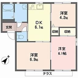 二色の浜グリーンヴィレッジA棟 3DKの間取図画像