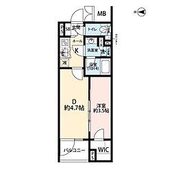 プレール・ドゥーク赤塚 1階1DKの間取り