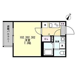 ベイルーム十日市場 1Kの間取図画像