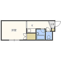 ソミュール大橋 1Kの間取図画像