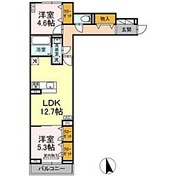 セレスティア竹ノ塚II 3階2LDKの間取り