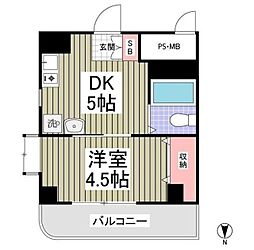 サンルビーASAHI 1Kの間取図画像