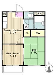 リンナイハイツ 2階2DKの間取り