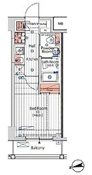 プレール・ドゥーク川崎2 1Kの間取図画像