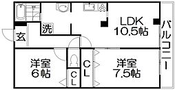 香里さくらハイツ1 1LDKの間取図画像