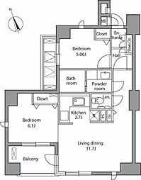 レジディア自由が丘 2LDKの間取図画像