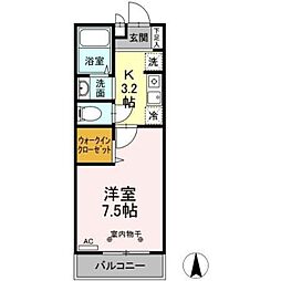 ストークコートII 1階1Kの間取り