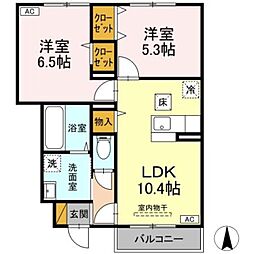 孫権B 2LDKの間取図画像