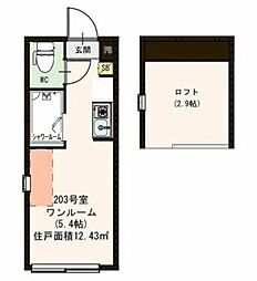 グランハウス大森 2階ワンルームの間取り