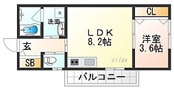 カサ苦楽園 1LDKの間取図画像