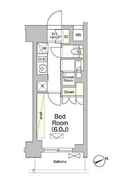 JR山手線 大崎駅 徒歩10分の賃貸マンション 2階1Kの間取り
