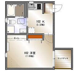 藤沢市湘南台1丁目アパート 1Kの間取図画像