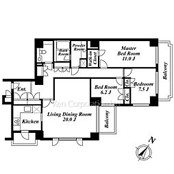広尾パークヒルズ 3LDKの間取図画像