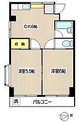 北見ハイツ 2DKの間取図画像