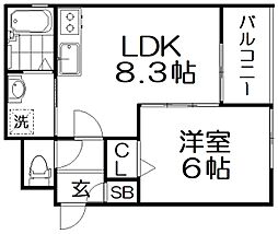 スリール萱島東 1LDKの間取図画像