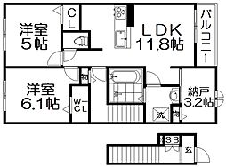 クラール倉治A 3LDKの間取図画像
