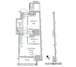 パークアクシス横濱関内スクエア 2LDKの間取図画像