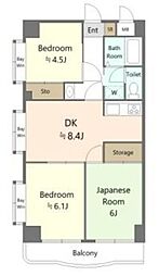 ハイブリッジソシア 3DKの間取図画像
