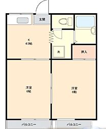 コーポ谷原A 2DKの間取図画像