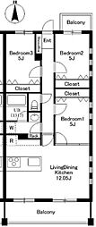 プラド大師西 3LDKの間取図画像