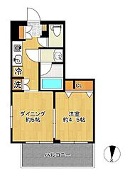 日神デュオステージ三ツ沢公園 1DKの間取図画像