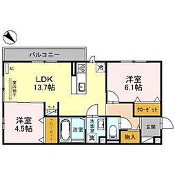プリマヴェーラ 2LDKの間取図画像