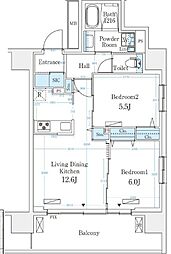 ハビテ本厚木 2LDKの間取図画像