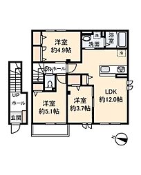 横浜市磯子区田中2丁目アパート 3LDKの間取図画像