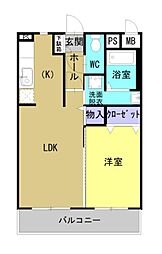 ユーミー中原 B棟 1LDKの間取図画像