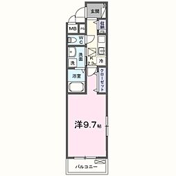 レッドパイン 1Kの間取図画像