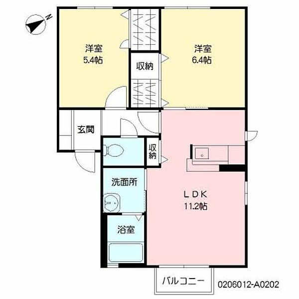 グランブルー　Ａ棟 A0202｜福岡県北九州市八幡西区木屋瀬４丁目(賃貸アパート2LDK・2階・53.28㎡)の写真 その2