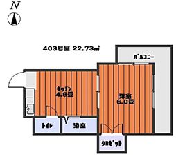 第11末廣コーポ 1Kの間取図画像