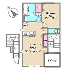小田急小田原線 柿生駅 徒歩19分の賃貸アパート 2階1LDKの間取り