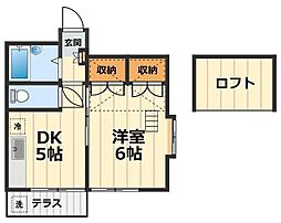 リシェス立野台 1DKの間取図画像