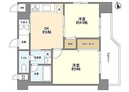 新宿第2アルプスマンション 2DKの間取図画像