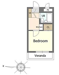 レオパレスRX鶴見市場第2 1Kの間取図画像