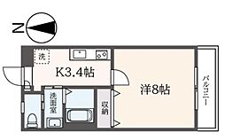 フローレンス・ヴァンフリート 3階1Kの間取り