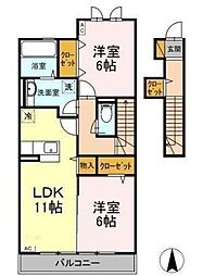 サンライズ 2階2LDKの間取り