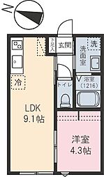 ゼルコーバ 1LDKの間取図画像