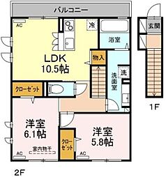 D-room東長崎 2LDKの間取図画像