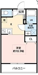 STONE RIVER 西所沢B ワンルームの間取図画像